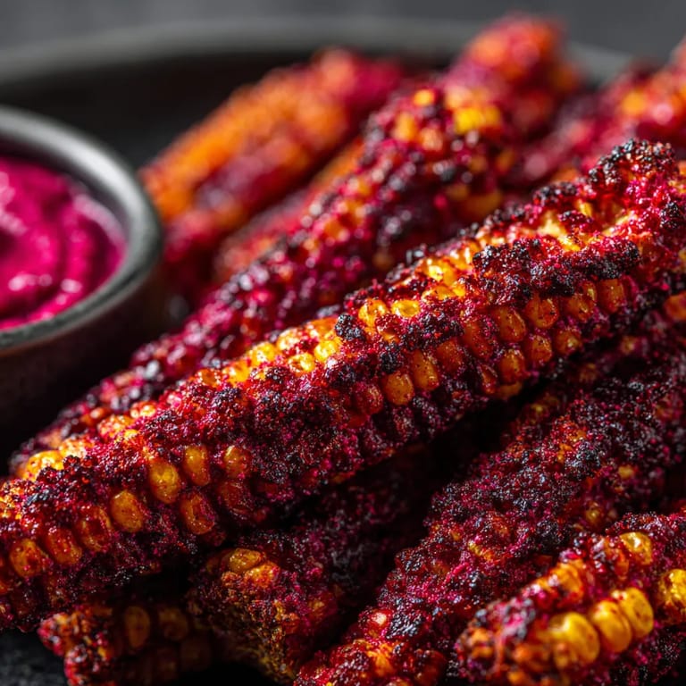 Obraz przedstawia kukurydzę z czerwonym mięsem.