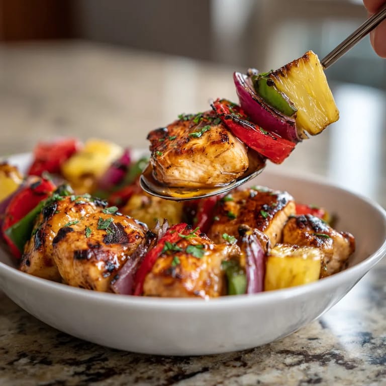 Obraz przedstawia serwat dania z grilled chicken i pineapple.