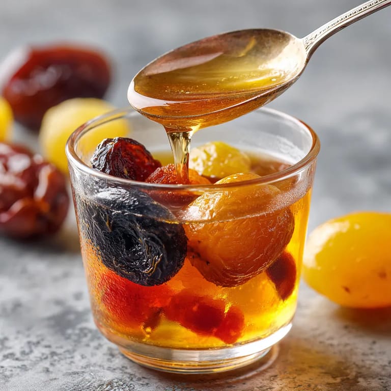 W kryształowej szkale zawierającej kompot z suszonych owoców z miodem i goździkami.