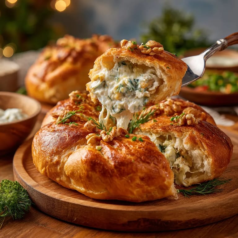 Obwarzanek krakowski z nadzieniem z sera pleśniowego i orzechów.