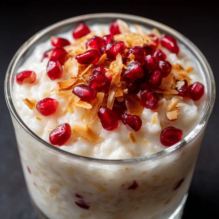 W kieliszku z ryżem na mleku z kardamonem i granatem.