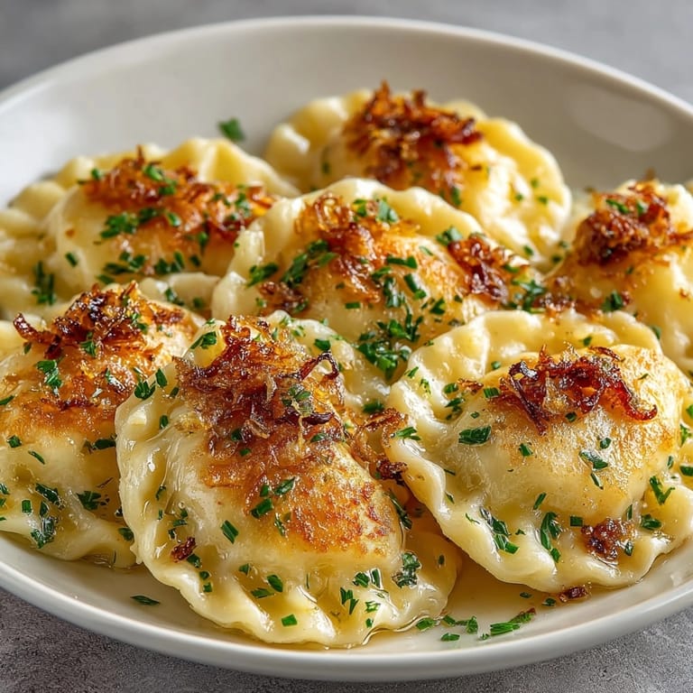 Domowe pierogi ruskie z ziemniakami i twarogiem, idealne na rozgrzewający obiad w chłodny dzień.