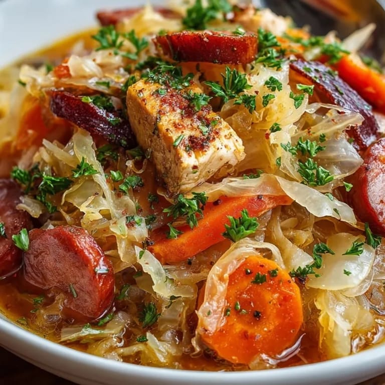 Apetyczna porcja lekkiego polskiego kapuśniaku, z parującą miską i ziołami.