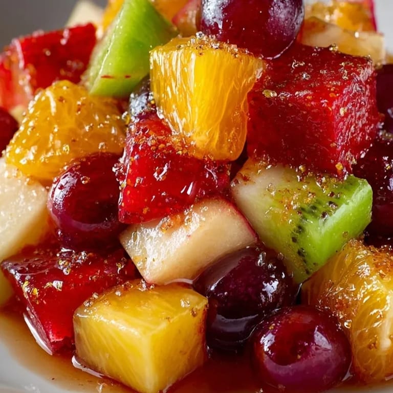 Domowy kompot owocowy z imbirem, lśniący soczystymi owocami i delikatnym zapachem przypraw.