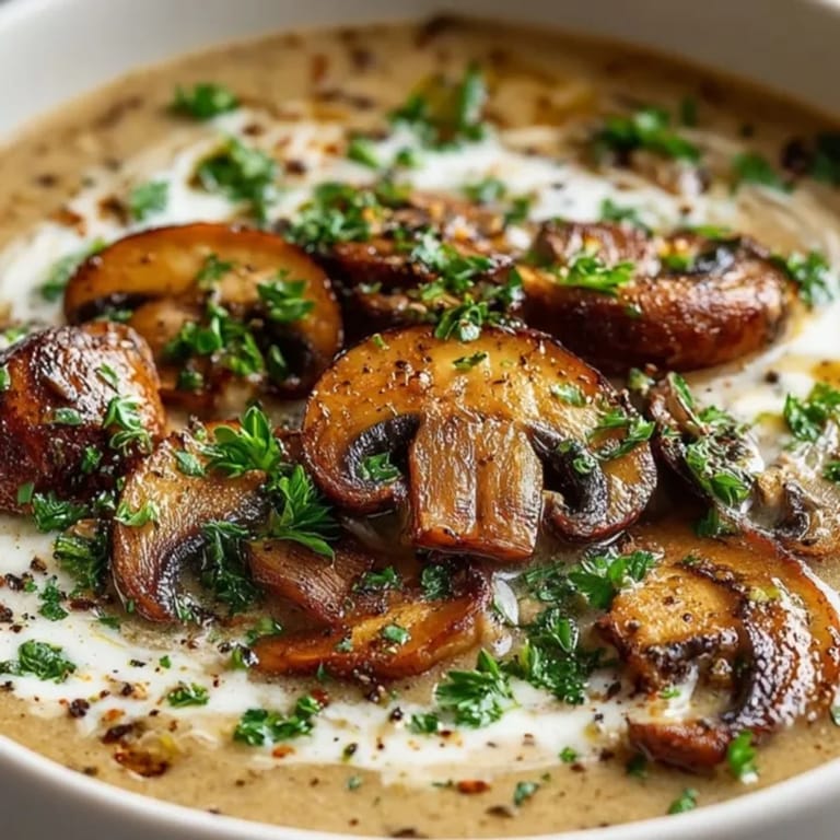 Zdjęcie Rapid Mushroom Soup: idealna na zimne wieczory, zwieńczona świeżą pietruszką.