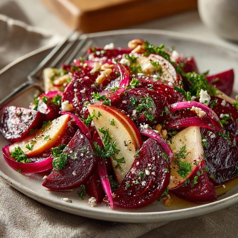 Sweet and savory quick beet and apple salad, a vegetarian delight, ready to serve.