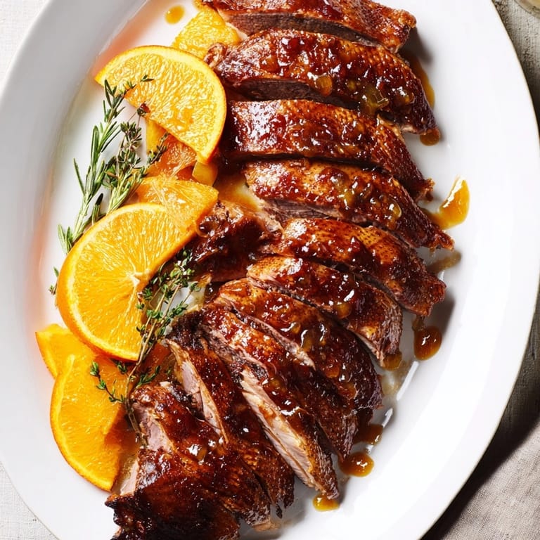 Wyobraź sobie słodką kaczkę pieczoną w miodzie z subtelną nutą imbiru, podawaną z rekomendowanym białym winem.