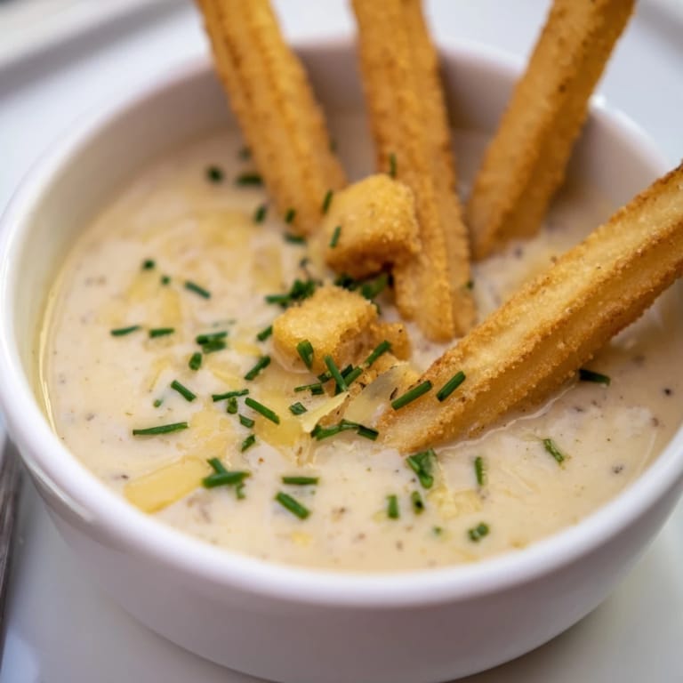 Serowa zupa żytnia z chrupiącymi churrosami, doskonała na każdą okazję.