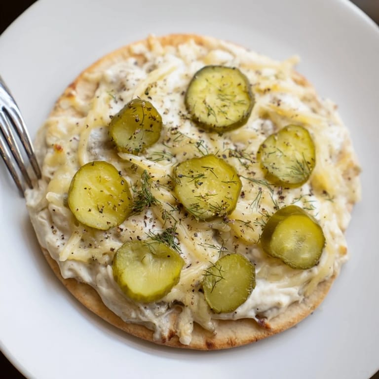 Delicious appetizer with crispy crust and zesty pickles, ideal for gatherings.