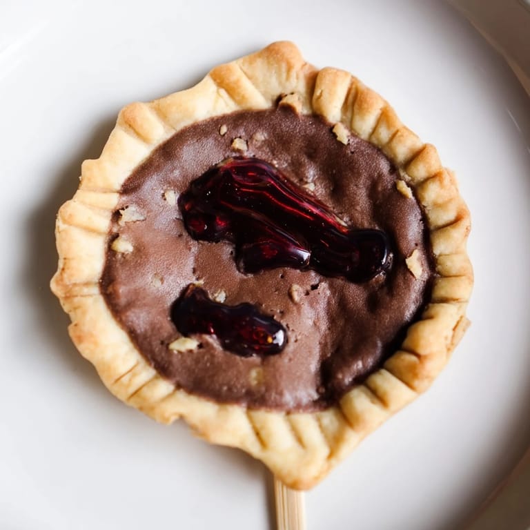 Czekoladowe pie pops Czernina ozdobione kolorowym żelem dla zabawnego efektu.  