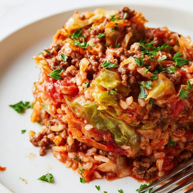 Kolorowa patelnia z gołąbkami, polana sosami pomidorowymi i ziołami.  