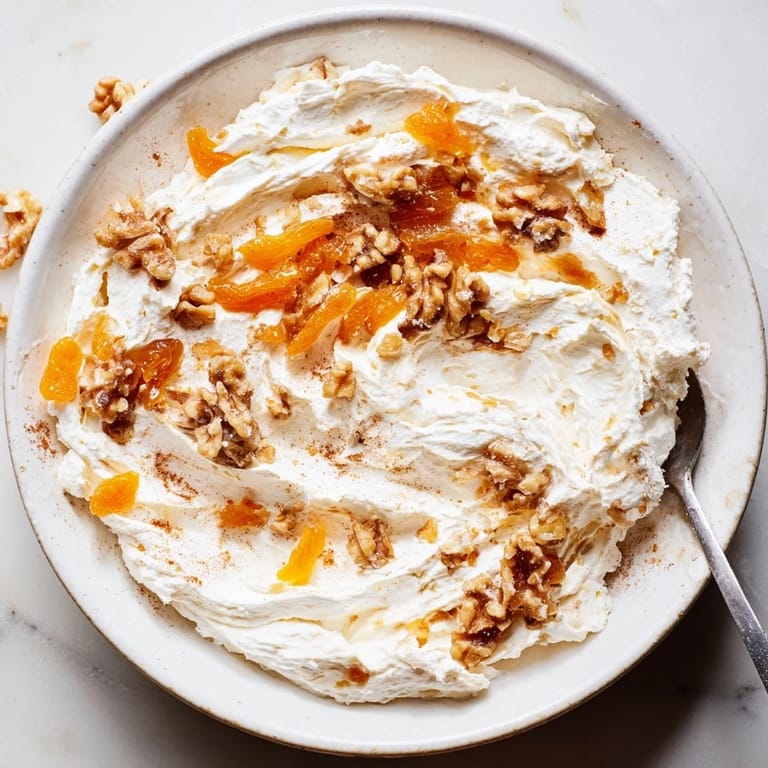 Słodki dip z farmerskiego sera, podawany z orzechami i owocami.  