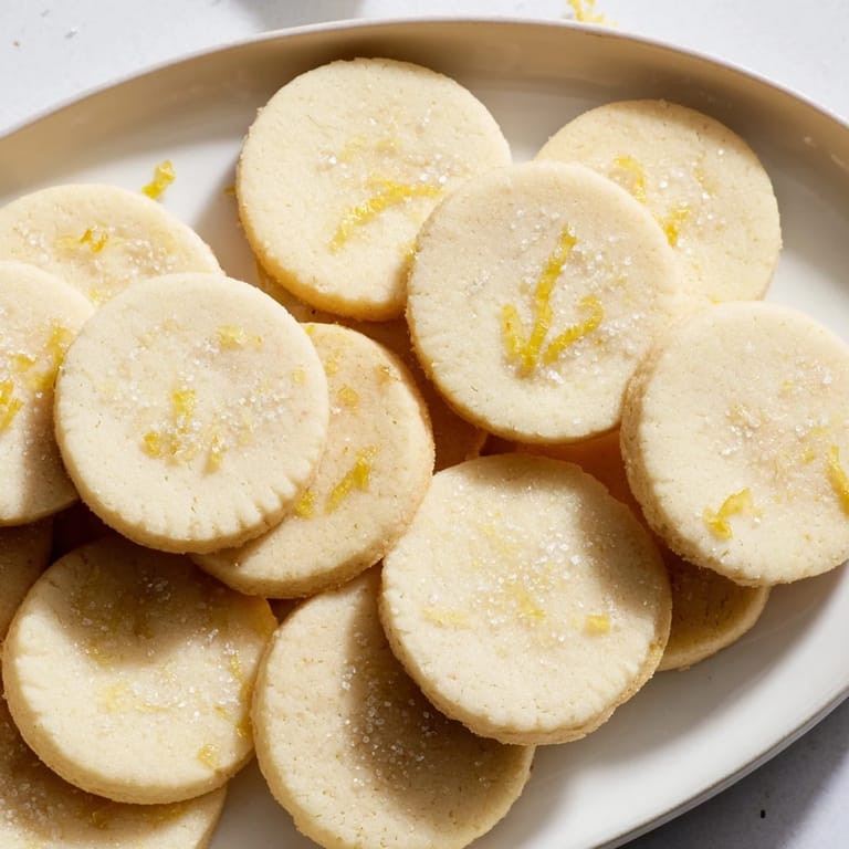 Kruche ciastka cytrynowe, aromatyczne z dodatkiem świeżej skórki cytrynowej.