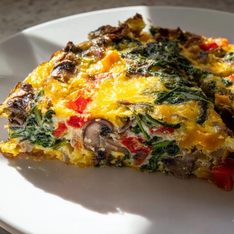 A close-up of a Crustless Vegetable Quiche with a Polish Twist, showing fresh ingredients.