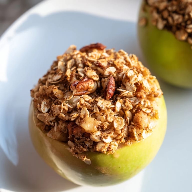 Delicious Baked Apples with Oats & Cinnamon, showing a close-up of the sweet, baked apples.
