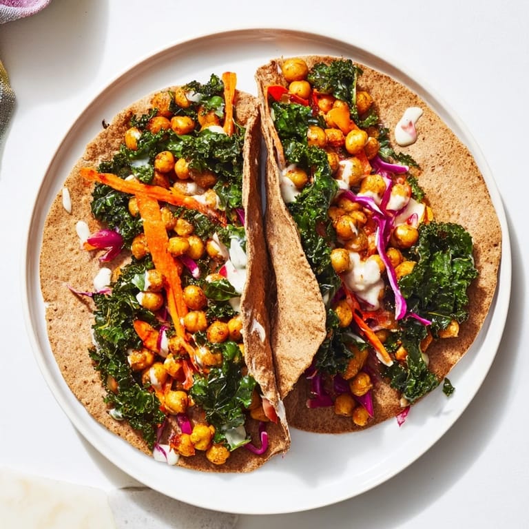 Pachnący posiłek: Wrapy z ciecierzycą i warzywami w kuszącym zawinięciu, gotowe do spożycia.