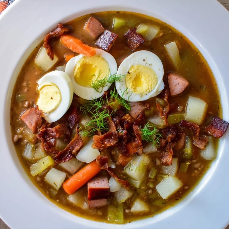Golden broth and tender vegetables highlight this homemade One-Pot Sour Rye Soup recipe.