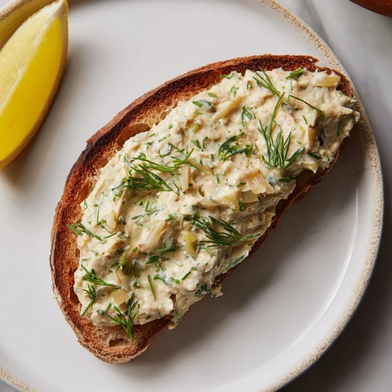 Close-up of a delightful Simplified Carp Pâté Tartine, perfect for appetizers, showcasing texture and flavor.