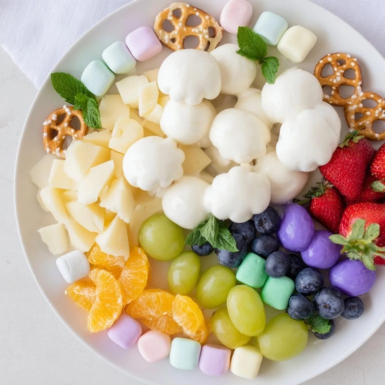 This Cloud & Rainbow Grazing Board presents a cheerful assortment with a rainbow and cloud design.