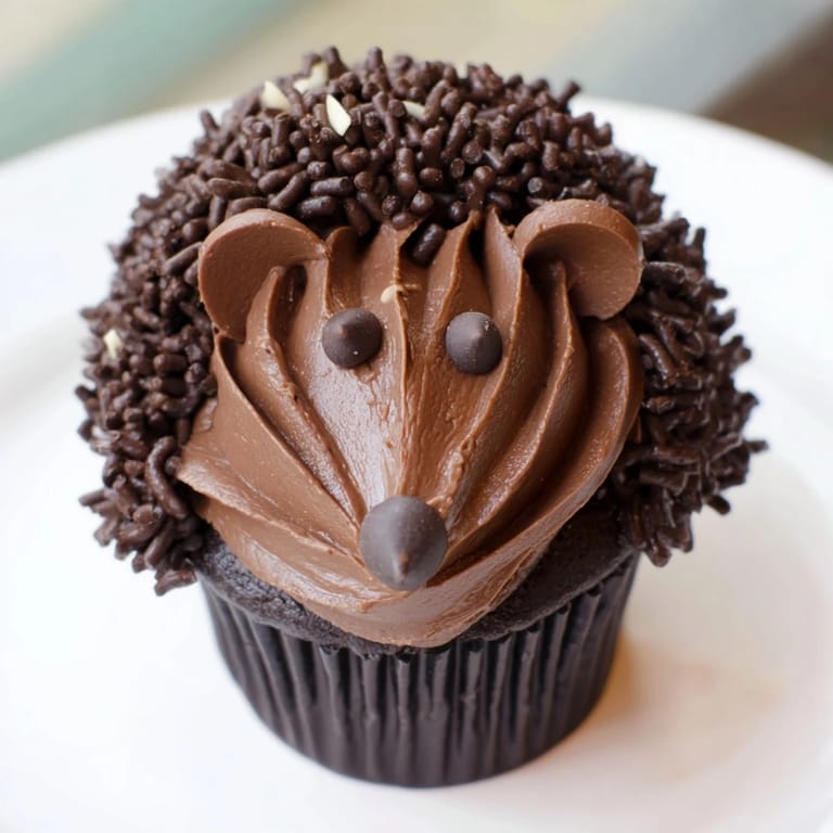 Delicious Hedgehog Cupcake Tower with fluffy chocolate cupcakes and charming sprinkle-covered details.