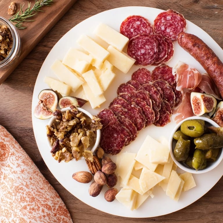 Elegant presentation of a deer antler charcuterie board featuring savory meats, cheeses, and fruit.