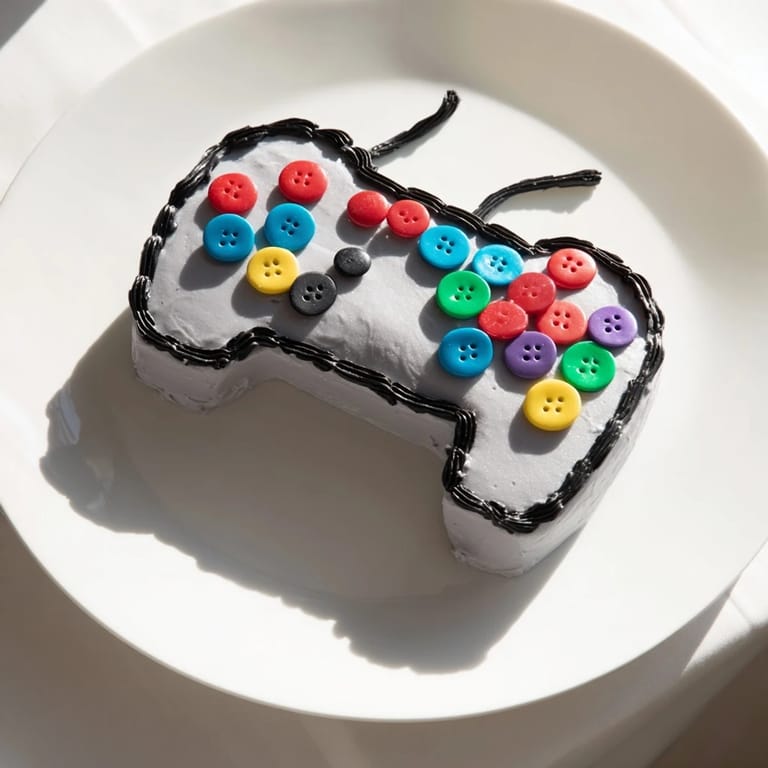 This delightful Pixel Perfect Video Game Controller cake shows off classic design with bright, inviting buttercream.