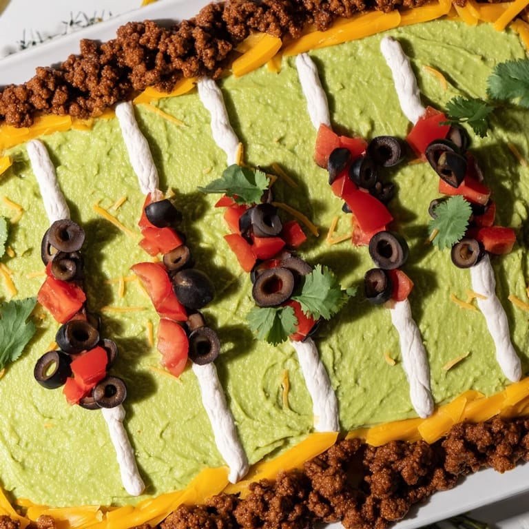 Delicious and festive Soccer Field Nacho Platter perfect for sharing at parties with friends and family.