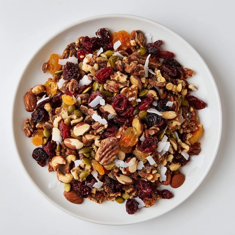 Golden-hued Mélange Hivernal Flocon de Neige, featuring dried fruits and nuts, perfect for holiday gatherings.