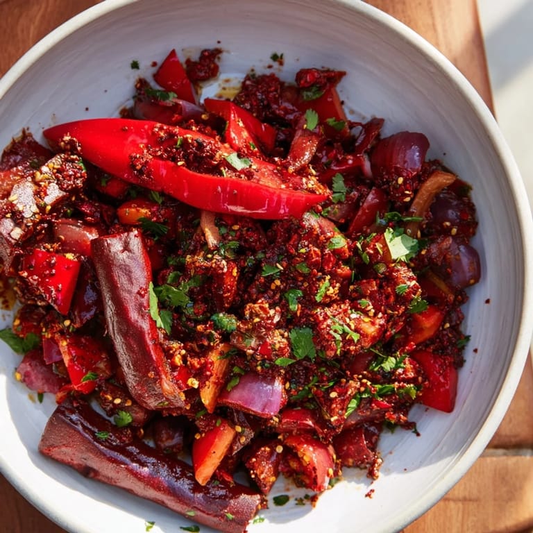 Close-up of a smoky Volcanic Lava Spicy Dip, ready for dipping and sharing with friends.