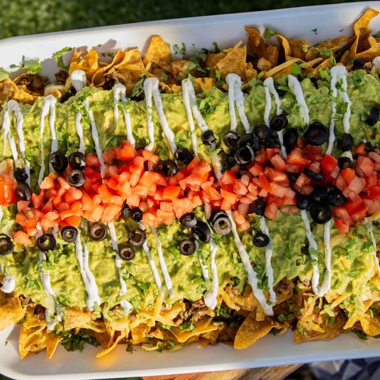 Festive Football Field Dip Platter, shown with chips, for a delicious game-day appetizer.