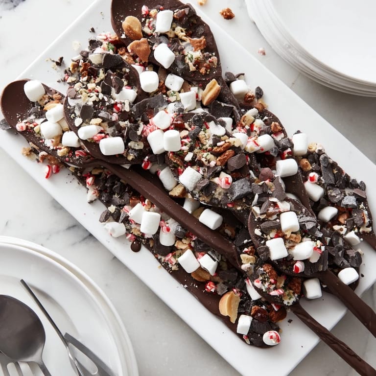 A festive display of delicious Hot Chocolate Spoon toppings, perfect for dipping into warm milk.