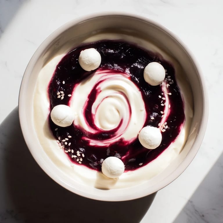 Sensory image: The Galaxy Spiral features goat cheese stars on a swirled yogurt and berry display.