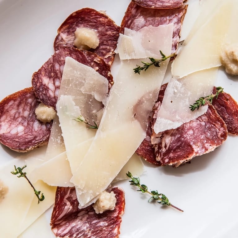 Beautifully arranged The Burlap & Lace board with savory meats, cheeses, and fresh herbs perfect for serving.