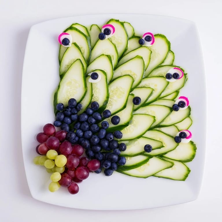 Freshly made Peacock Tail, a gluten-free and vegan appetizer with radish eye details on a platter.