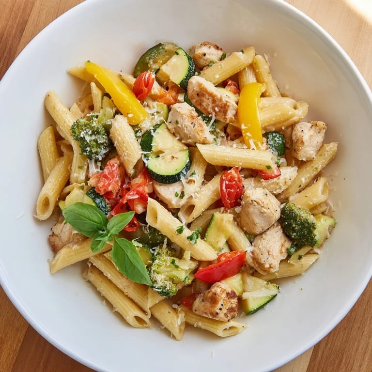 Delicious 5-4-3-2-1 Pasta Primavera: a delightful Italian-American chicken pasta recipe.