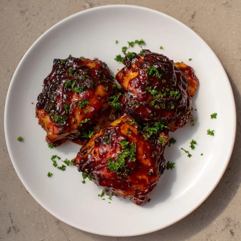 Savory Jam in Coffee Style Glazed Chicken boasting a beautiful shine, with hints of parsley, perfect for dinner.
