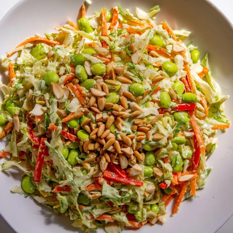 Vibrant Crunchy Cabbage and Edamame Salad, a refreshing vegetarian dish with Green Goddess dressing.