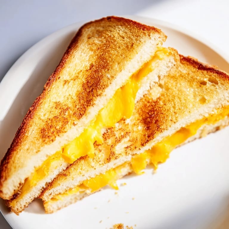 Close-up of a Mayo Grilled Cheese: crispy, golden bread and melted cheese for a satisfying lunch.