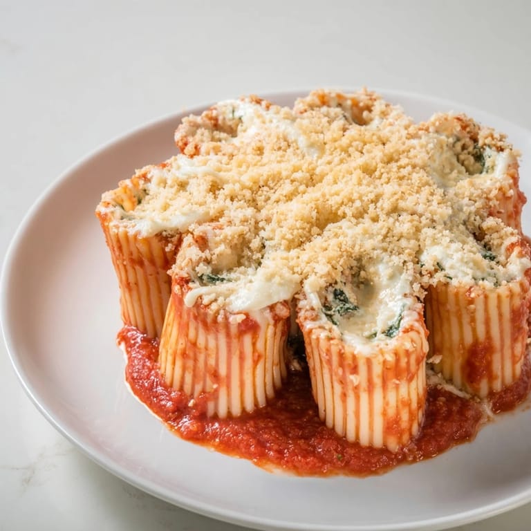 This Italian-American Honeycomb Pasta Bake features stuffed pasta tubes in rich marinara.