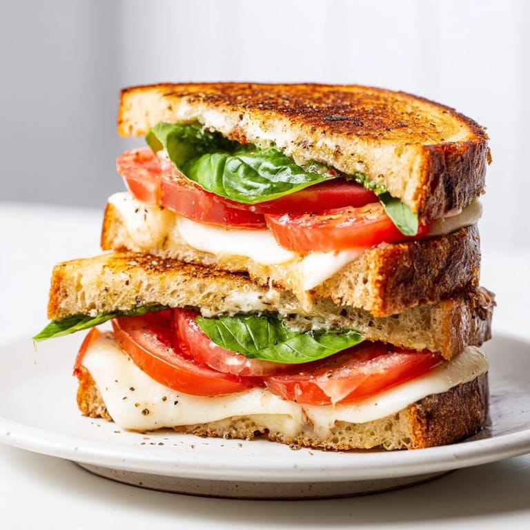Melting mozzarella and juicy tomatoes between crispy, golden bread in this Tomato Basil Grilled Cheese.