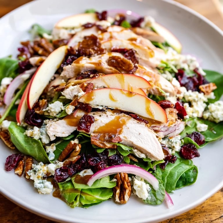 Imagine the textures: juicy chicken, crisp apples, mixed with sweet caramel in this salad.