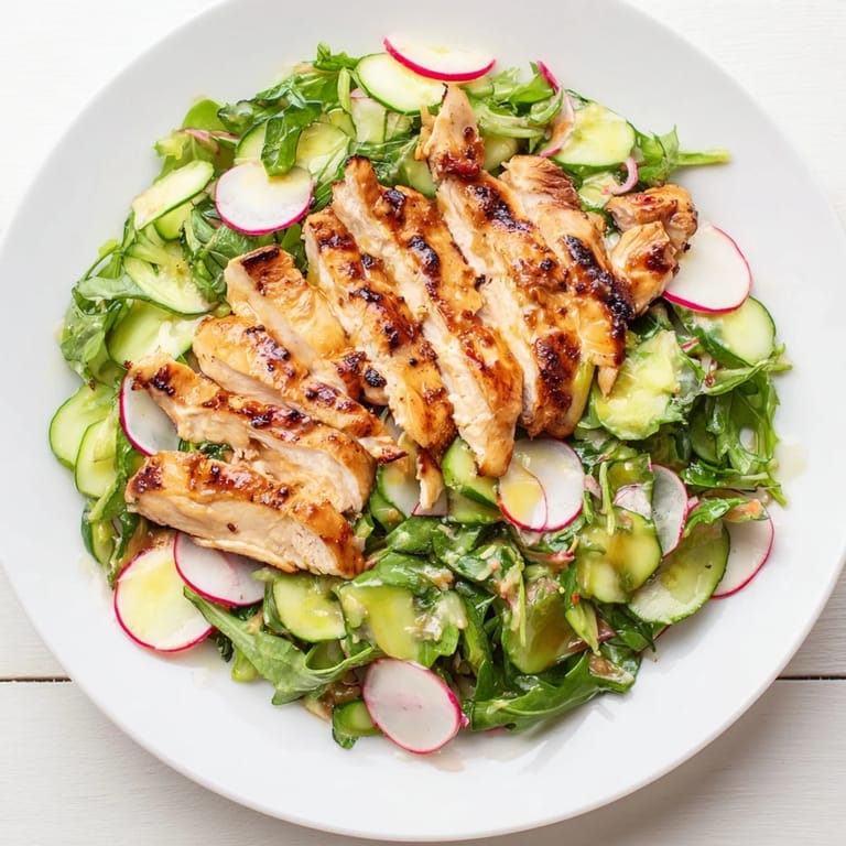Fresh Spring Detox Chicken Salad, served with a sunny lemon slice and crunchy radishes.
