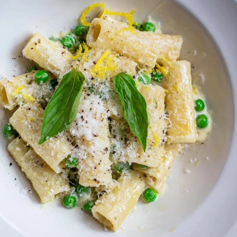 Zesty Pea & Lemon Ricotta Pasta: bright green peas and lemon zest enhance this Italian dish.