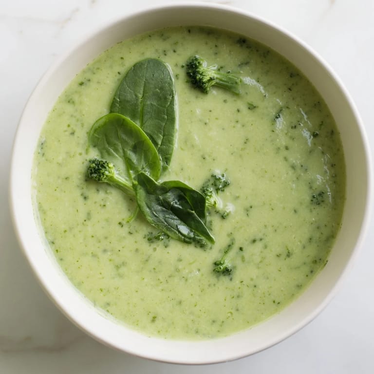 Vibrant, blended green soup with spinach and asparagus, served alongside crusty whole-grain bread for dipping.
