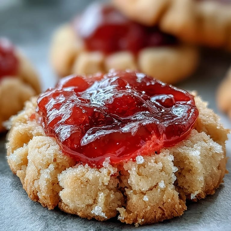 Warm guava jam thumbprint cookies cooling, highlighting the buttery, jam-filled indentation for dessert lovers.