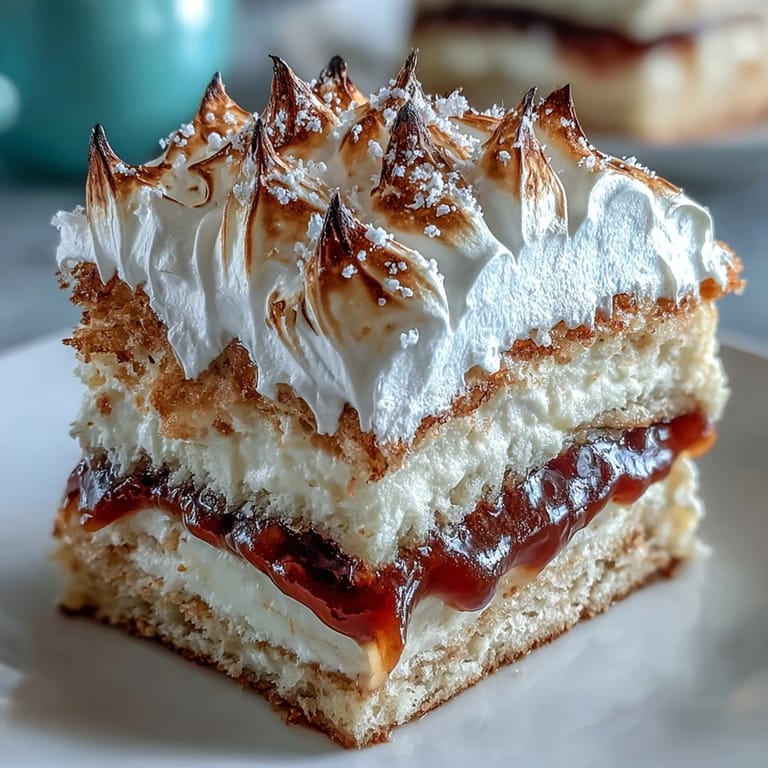 Plastry domowego Brazo Gitano pokryte są lekką bezą, idealne na przyjęcie.