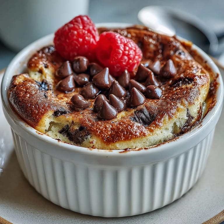 Fluffy Baked Protein Pancake Bowl drizzled with maple syrup, served in a ceramic bowl.