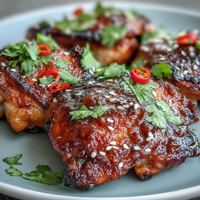 Udekoruj chili jam chicken glaze sezamem i kolendrą dla intensywnego smaku. 