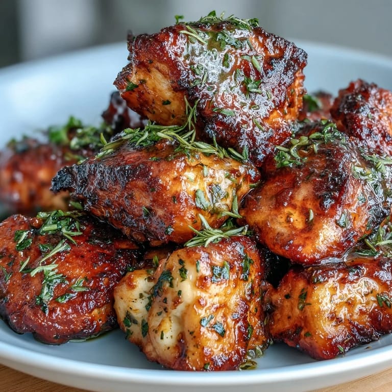 Sizzling Cowboy Butter Chicken Bites are garnished with lemon wedges and parsley on a rustic wooden serving board.