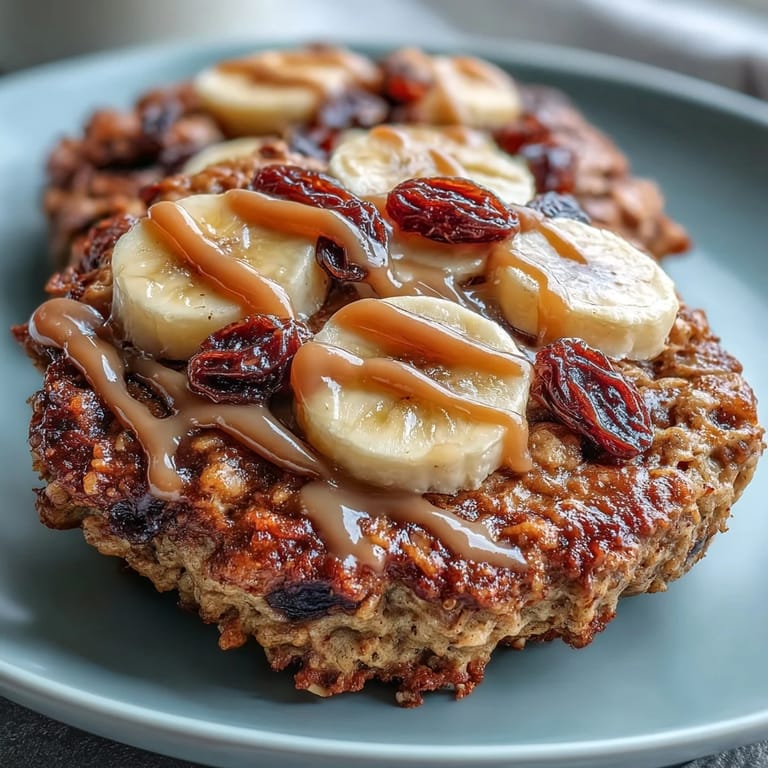 Golden-baked Vegan Banana Oat Breakfast Cookies with oats and raisins on a tray.